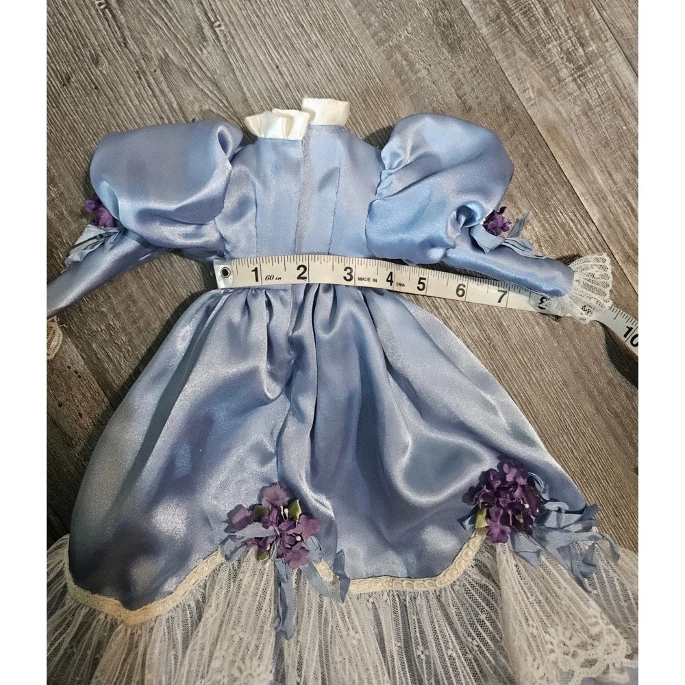 Vintage Porcelain Doll 19 Inch Blue Satin Lace‎ Dress Blonde Hair Blue Eyes Hat